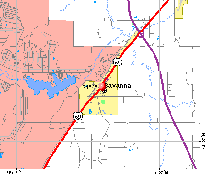 Savanna, OK (74565) map