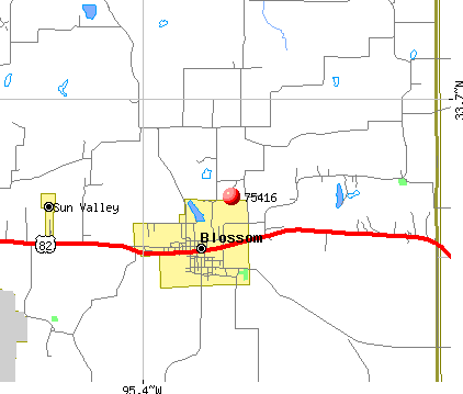 Blossom, TX (75416) map
