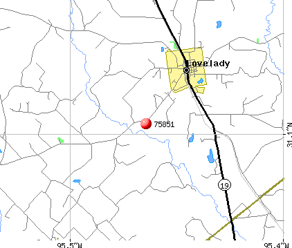 Lovelady, TX (75851) map