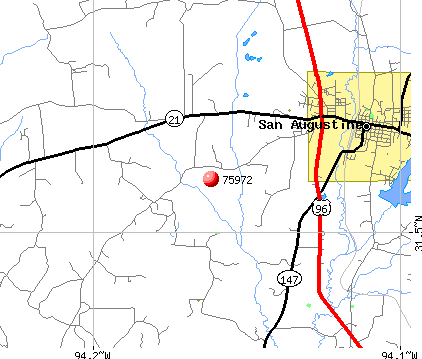 San Augustine, TX (75972) map