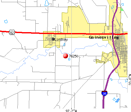 Lindsay, TX (76250) map