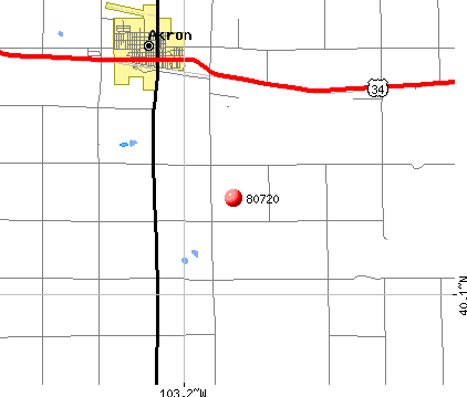 Akron, CO (80720) map