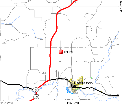 Potlatch, ID (83855) map