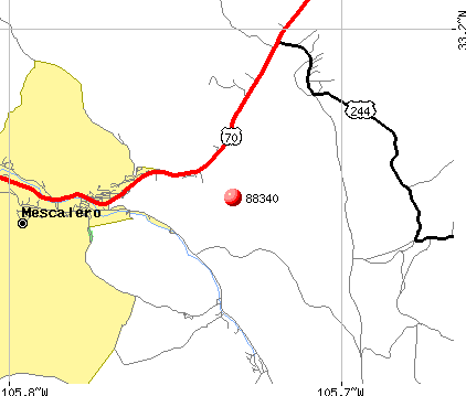 Mescalero, NM (88340) map
