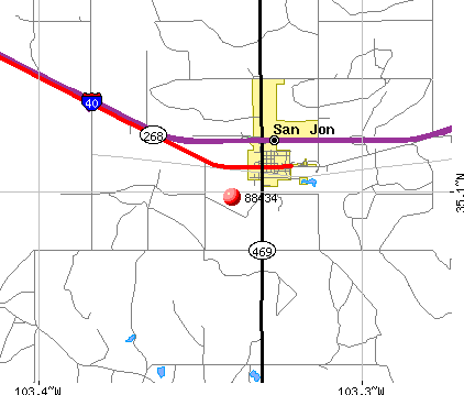 San Jon, NM (88434) map