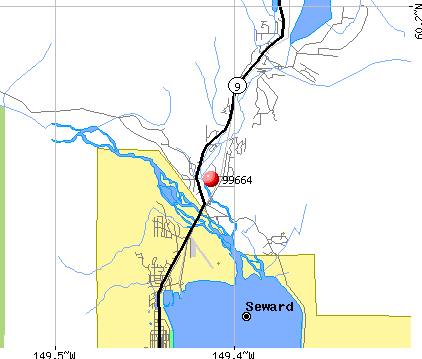 Seward, AK (99664) map. Nearest zip codes: 99631, 99572, 99605, 99540, 