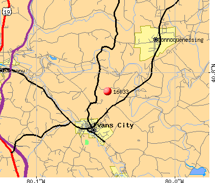 Evans City, PA (16033) map