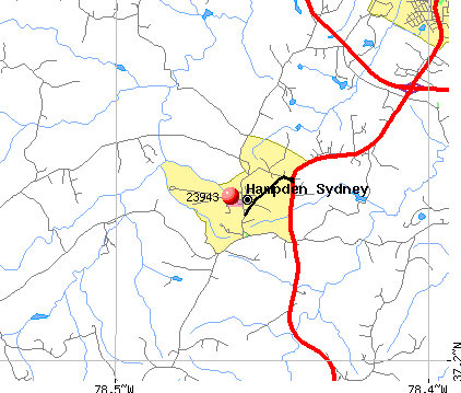 Hampden Sydney, VA (23943) map