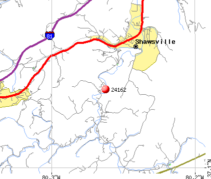 Shawsville, VA (24162) map