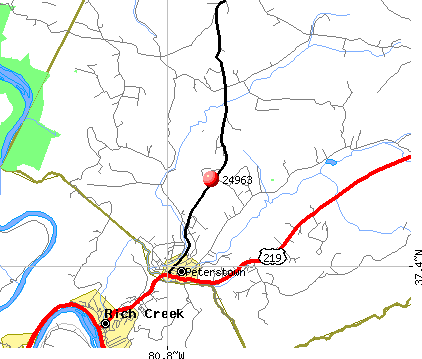 Peterstown, WV (24963) map