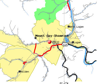 Mount Gay-Shamrock, WV (25637) map