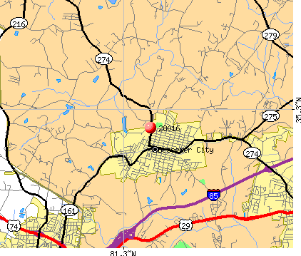 Bessemer City, NC (28016) map