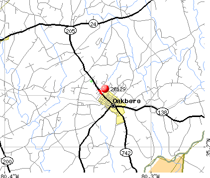 Oakboro, NC (28129) map