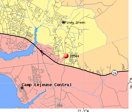 Piney Green, NC (28544) map
