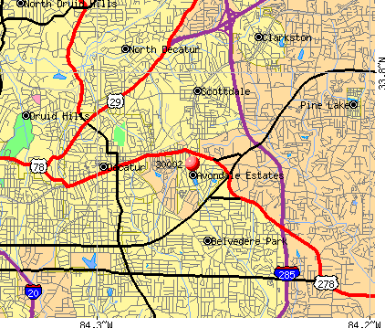 Avondale Estates, GA (30002) map. Nearest zip codes: 30079, 30030, 30032, 