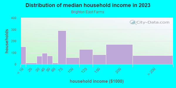 Household income distribution in 2013 in Brighton East Farms in Brighton neighborhood in CO