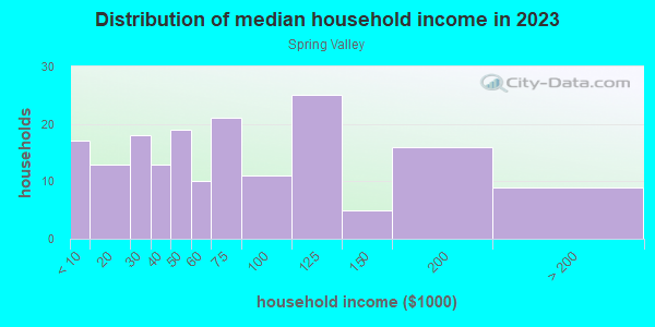 Household income distribution in 2013 in Spring Valley in Grand Junction neighborhood in CO
