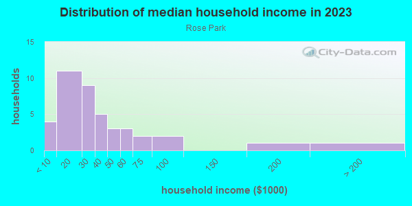 Household income distribution in 2013 in Rose Park in Grand Junction neighborhood in CO