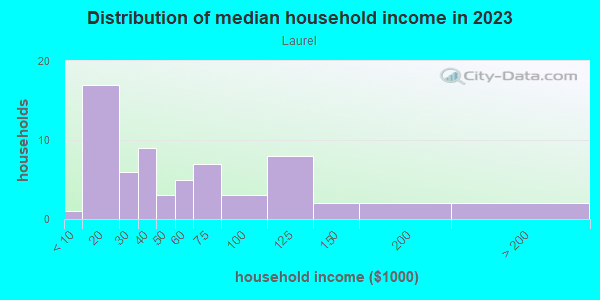 Household income distribution in 2013 in Laurel in Grand Junction neighborhood in CO