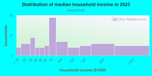 Household income distribution in 2013 in Horizon Park in Grand Junction neighborhood in CO