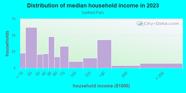 Household income distribution in 2013 in Garfield Park in Grand Junction neighborhood in CO