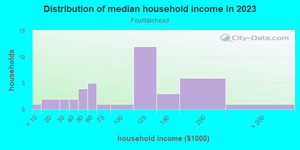 Household income distribution in 2013 in Fountainhead in Grand Junction neighborhood in CO