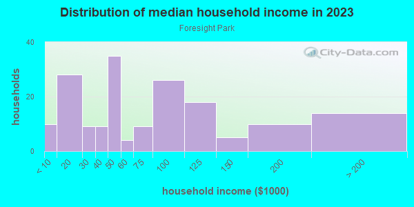 Household income distribution in 2013 in Foresight Park in Grand Junction neighborhood in CO