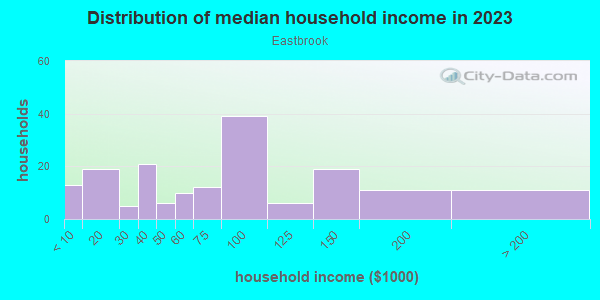 Household income distribution in 2013 in Eastbrook in Grand Junction neighborhood in CO