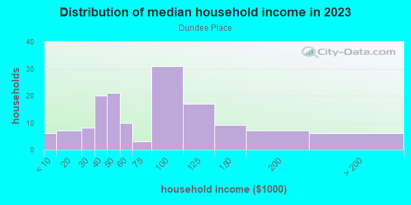 Household income distribution in 2013 in Dundee Place in Grand Junction neighborhood in CO