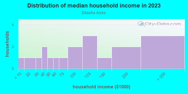 Household income distribution in 2013 in Dilasha Acres in Grand Junction neighborhood in CO