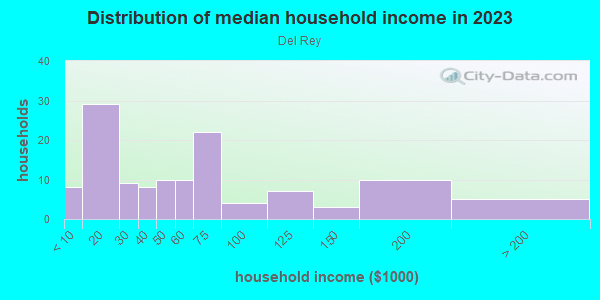 Household income distribution in 2013 in Del Rey in Grand Junction neighborhood in CO