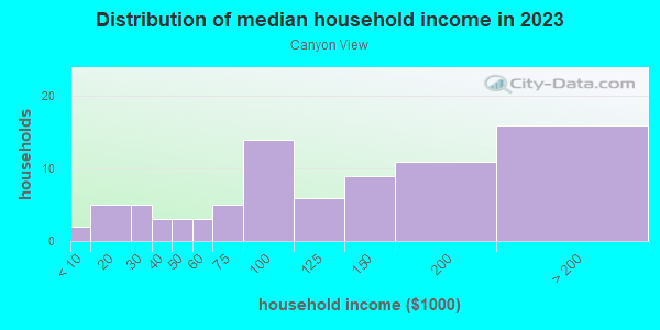 Household income distribution in 2013 in Canyon View in Grand Junction neighborhood in CO