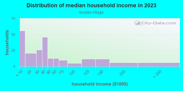 Household income distribution in 2013 in Arcadia Village in Grand Junction neighborhood in CO