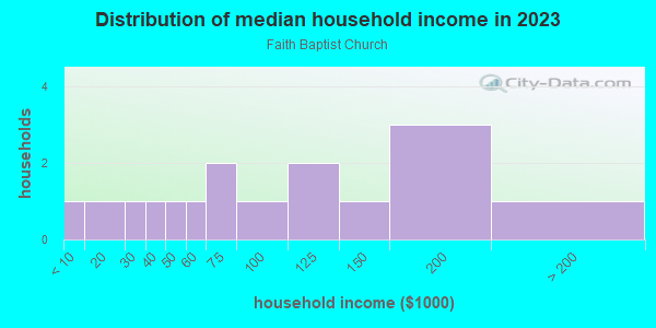 Household income distribution in 2013 in Faith Baptist Church in Brandon neighborhood in FL