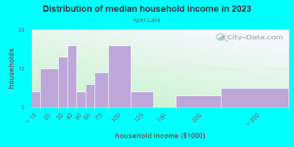 Household income distribution in 2013 in Apex Lake in Lutz neighborhood in FL