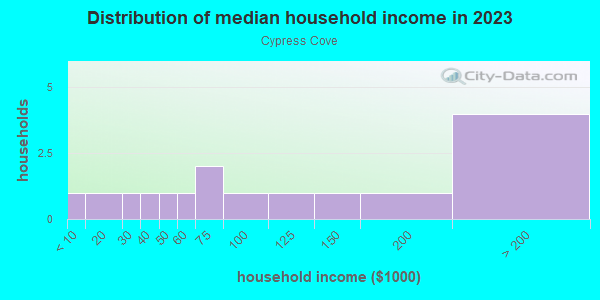 Household income distribution in 2013 in Cypress Cove in Lutz neighborhood in FL