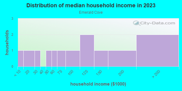 Household income distribution in 2013 in Emerald Cove in Lutz neighborhood in FL