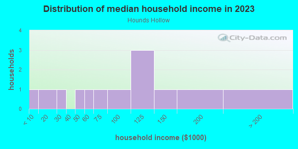Household income distribution in 2013 in Hounds Hollow in Lutz neighborhood in FL