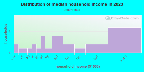 Household income distribution in 2013 in Shady Pines in Lutz neighborhood in FL
