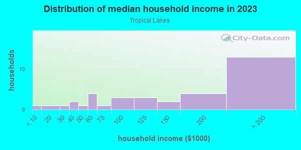 Household income distribution in 2013 in Tropical Lakes in Lutz neighborhood in FL
