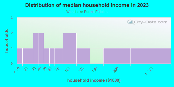 Household income distribution in 2013 in West Lake Burrell Estates in Lutz neighborhood in FL