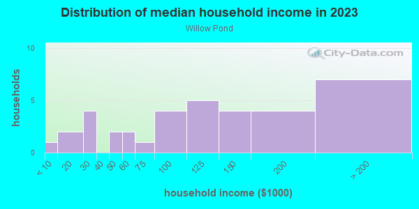 Household income distribution in 2013 in Willow Pond in Lutz neighborhood in FL