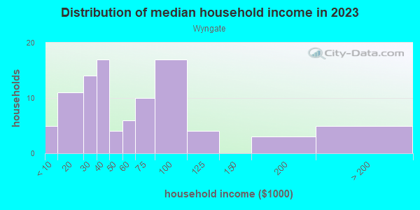 Household income distribution in 2013 in Wyngate in Lutz neighborhood in FL