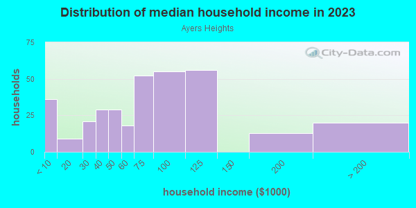 Household income distribution in 2013 in Ayers Heights in Tampa neighborhood in FL