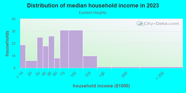 Household income distribution in 2013 in Eastern Heights in Tampa neighborhood in FL