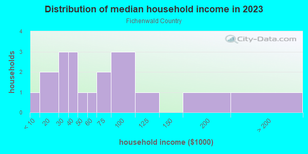 Household income distribution in 2013 in Fichenwald Country in Lutz neighborhood in FL