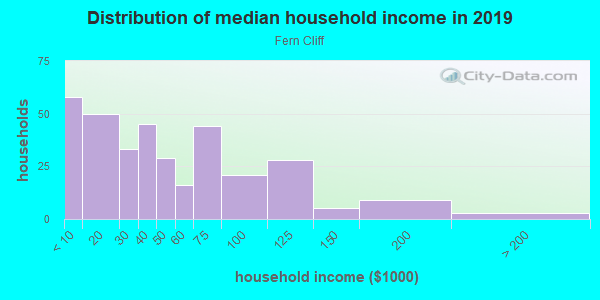 Household income distribution in 2013 in Fern Cliff in Tampa neighborhood in FL