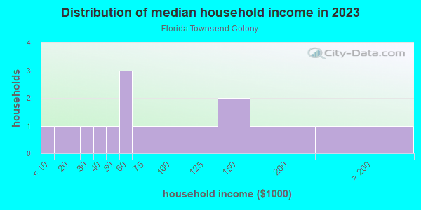 Household income distribution in 2013 in Florida Townsend Colony in Lutz neighborhood in FL