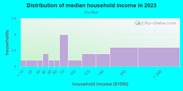 Household income distribution in 2013 in Fox Run in Lutz neighborhood in FL
