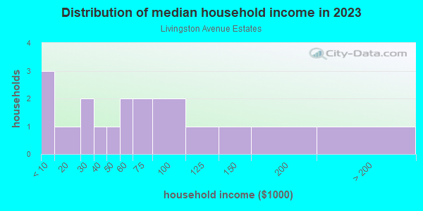 Household income distribution in 2013 in Livingston Avenue Estates in Lutz neighborhood in FL